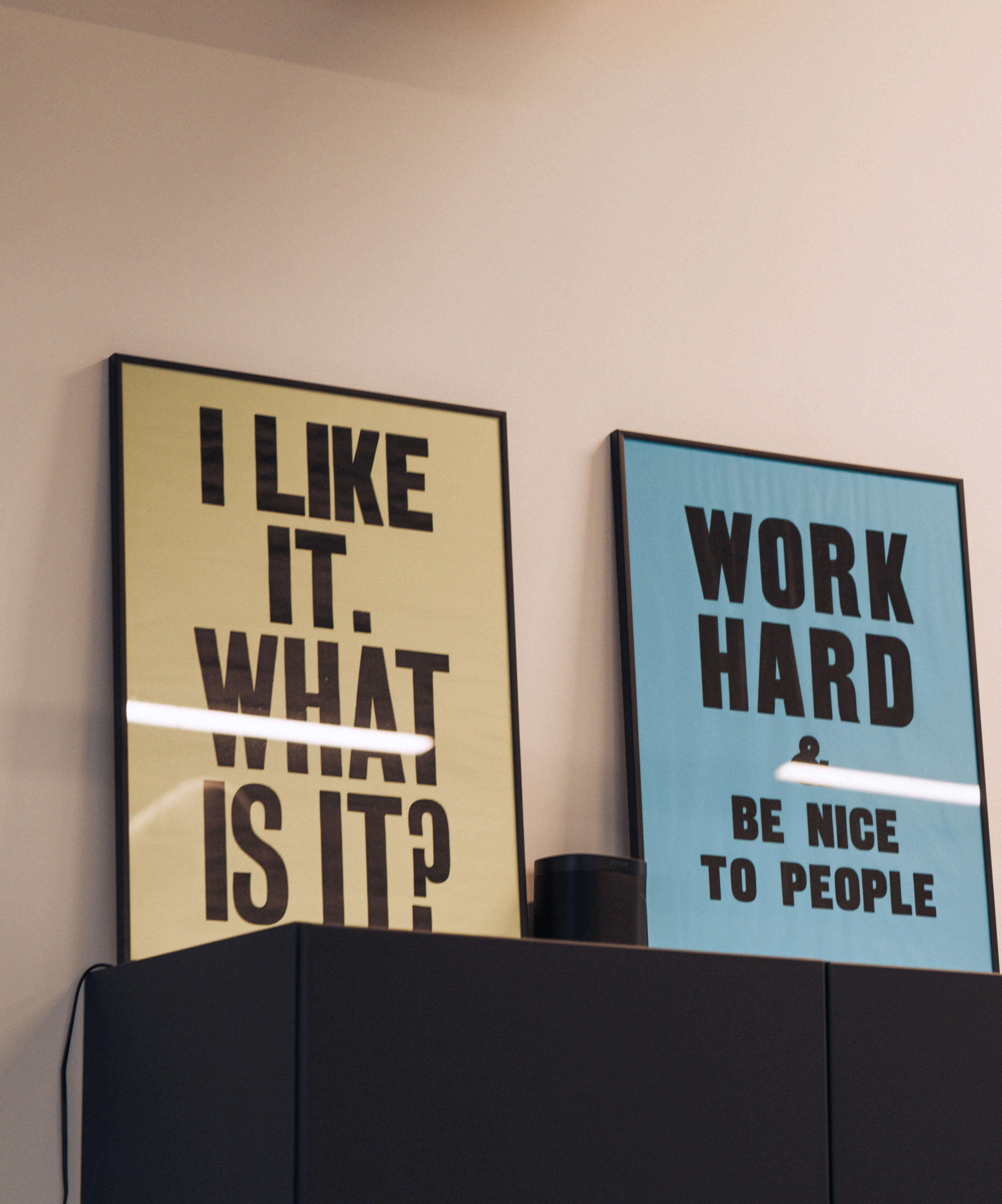 Posters with text in the office